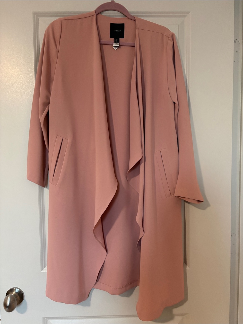 Forever 21 Dusty Rose Open Front Longline Trench Coat